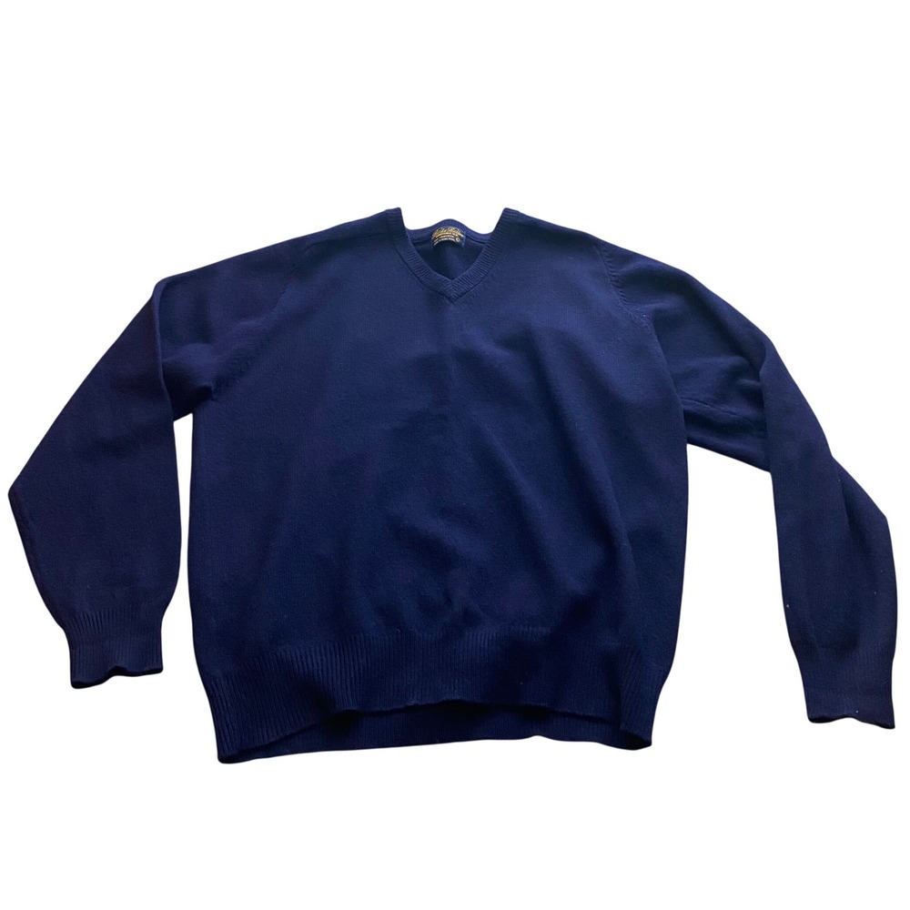 Brooks Brothers Navy Blue 100% Lambswool V-Neck‎ Sweater Mens Large VTG, Large